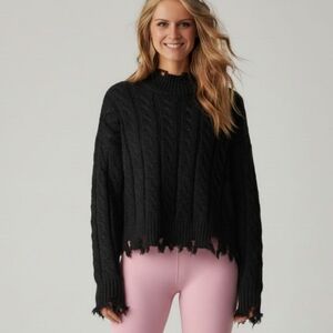 Newbury Kustom Black Fringe Crew Neck Sweater Size Large